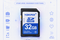 Y2KPIX 32GB SD memory card on a white background with brand logo and features.